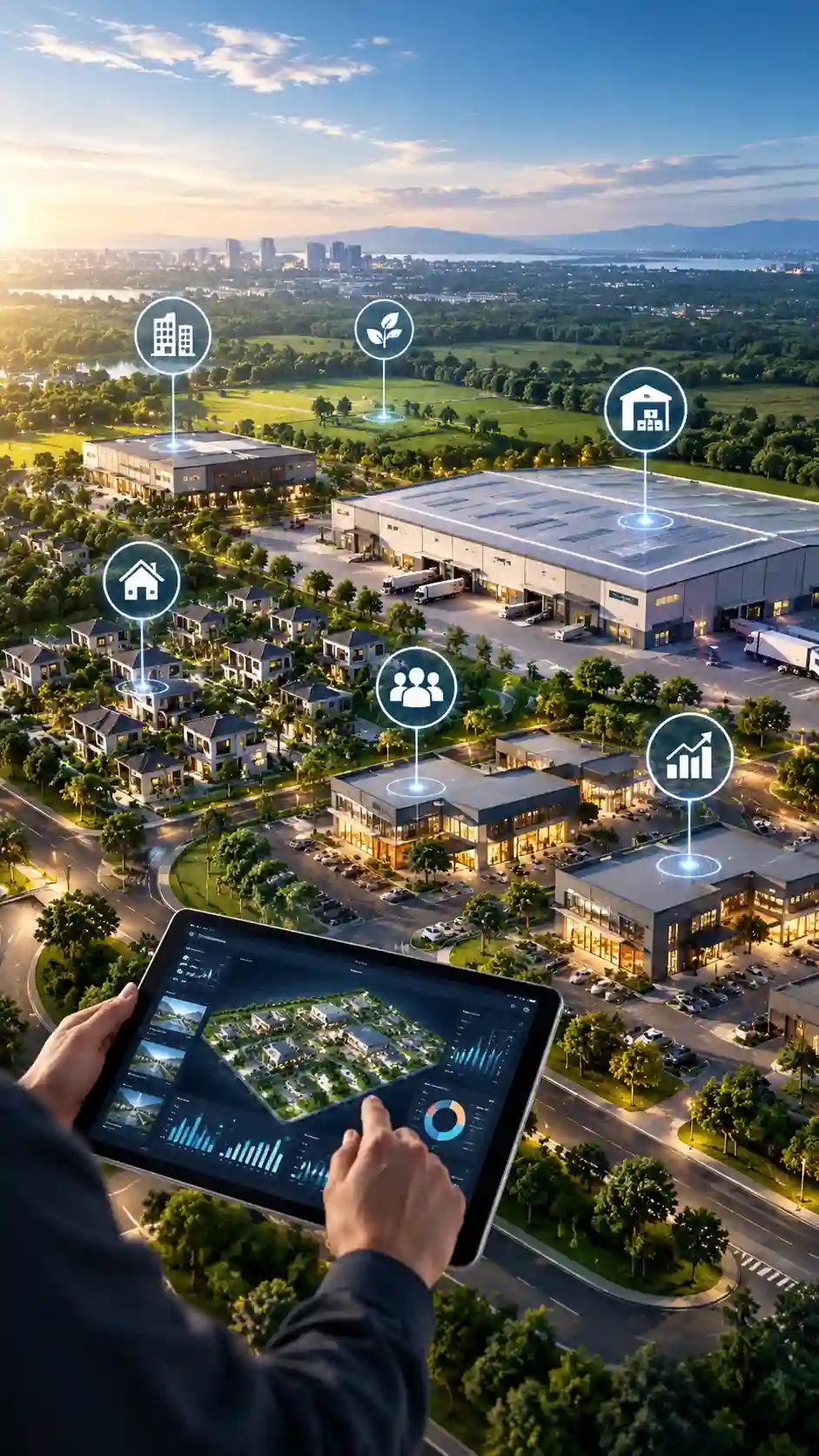 Bangunan properti modern untuk pengelolaan aset